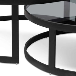 CCF6390-KS Nested Grey Glass Coffee Table - Black Base - Furniture Castle