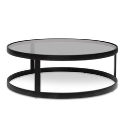CCF6390-KS Nested Grey Glass Coffee Table - Black Base - Furniture Castle