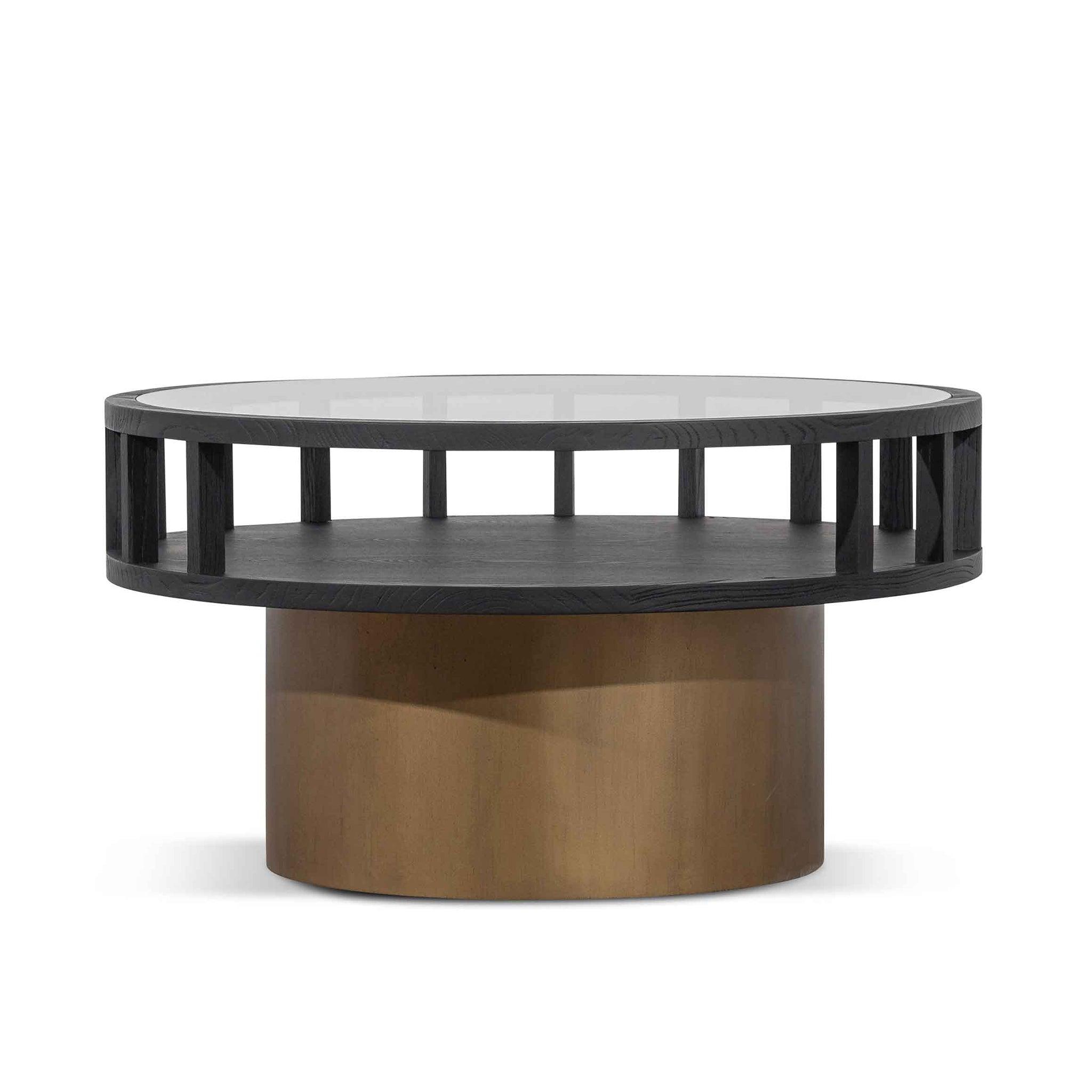 CCF6447-NI 86cm Round Black Coffee Table - Antique Golden Leg - Furniture Castle