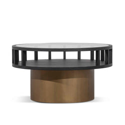 CCF6447-NI 86cm Round Black Coffee Table - Antique Golden Leg - Furniture Castle