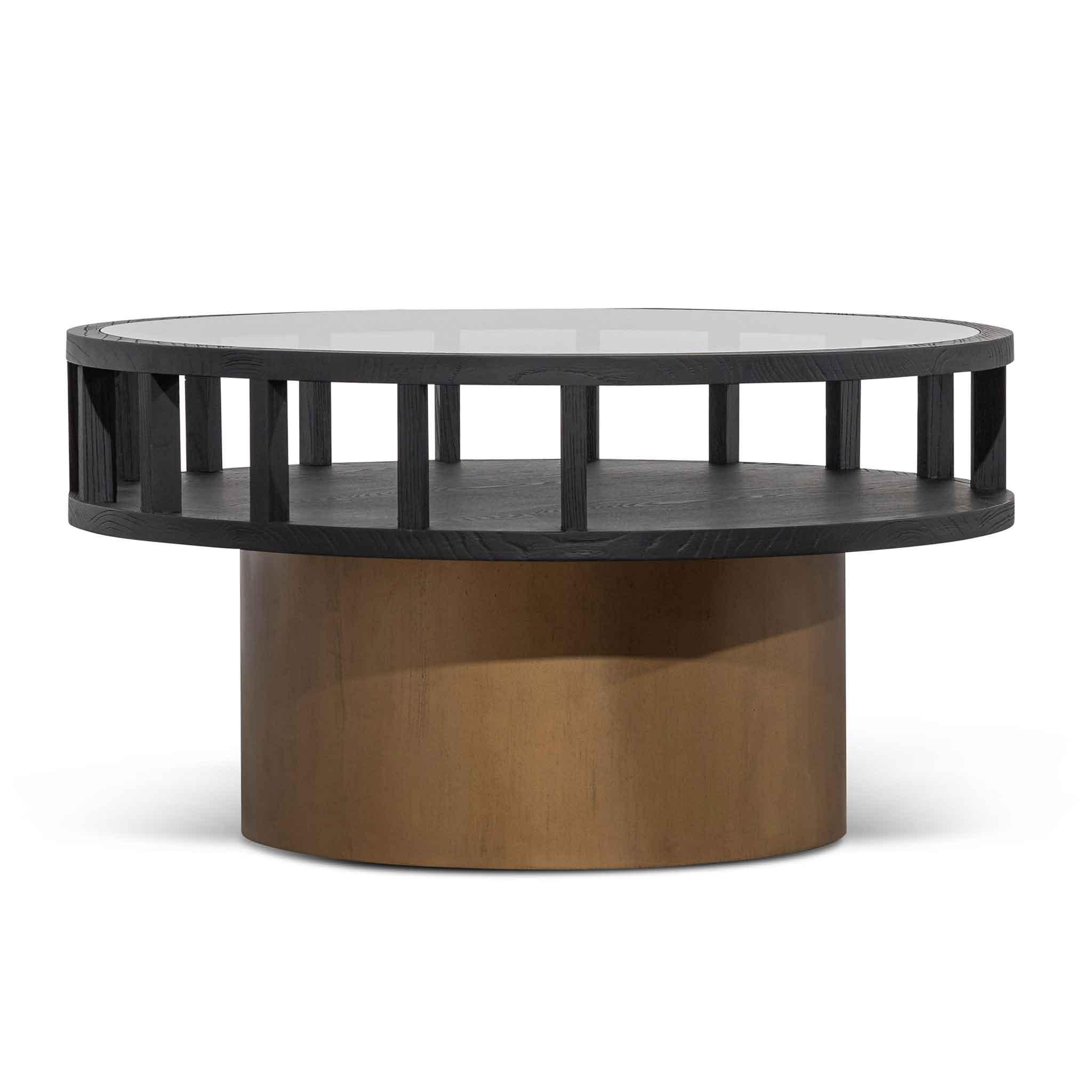 CCF6447-NI 86cm Round Black Coffee Table - Antique Golden Leg - Furniture Castle