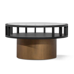 CCF6447-NI 86cm Round Black Coffee Table - Antique Golden Leg - Furniture Castle