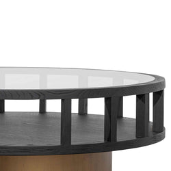 CCF6447-NI 86cm Round Black Coffee Table - Antique Golden Leg - Furniture Castle