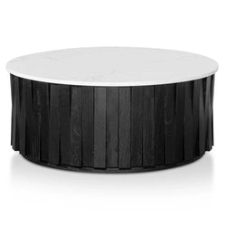 CCF6478-NI Porcelain Round marble Coffee Table - Black - Furniture Castle