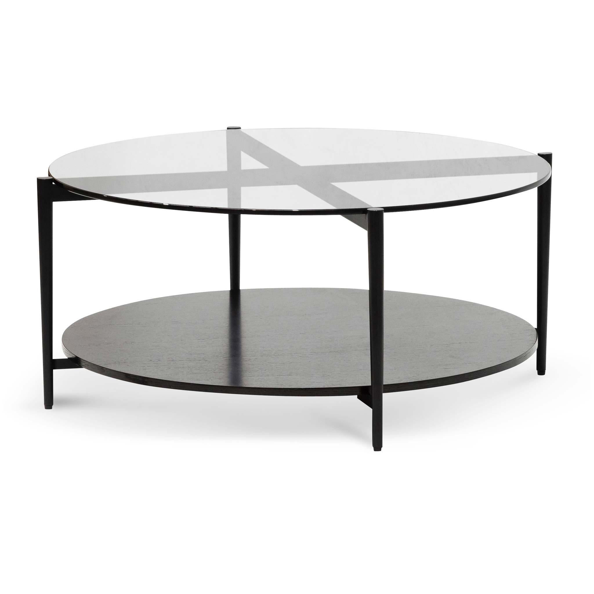 CCF6525-IG Round Grey Glass Coffee Table - Black - Furniture Castle