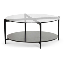 CCF6525-IG Round Grey Glass Coffee Table - Black - Furniture Castle