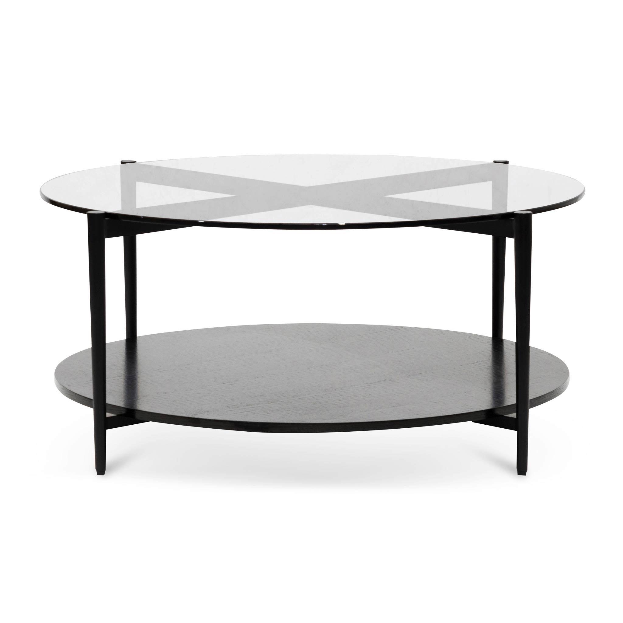 CCF6525-IG Round Grey Glass Coffee Table - Black - Furniture Castle