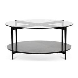 CCF6525-IG Round Grey Glass Coffee Table - Black - Furniture Castle