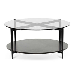 CCF6525-IG Round Grey Glass Coffee Table - Black - Furniture Castle