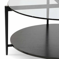 CCF6525-IG Round Grey Glass Coffee Table - Black - Furniture Castle