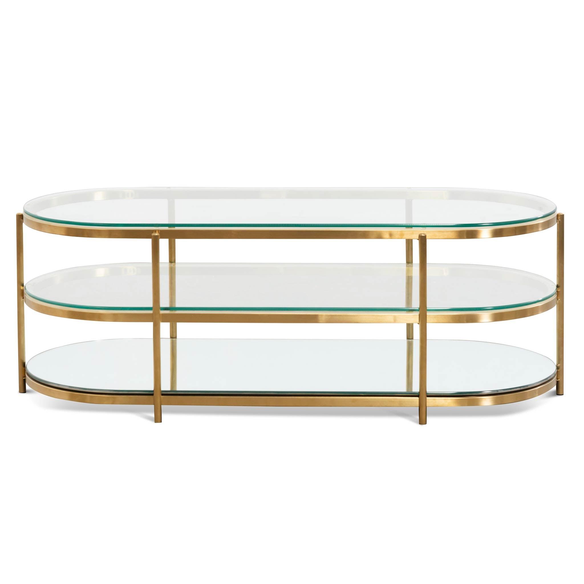 CCF6570-BS 1.2M Oval Glass Coffee Table - Bushed Gold - Furniture Castle