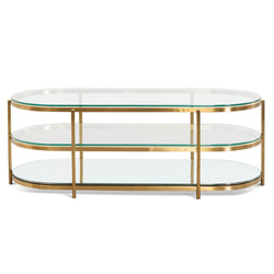 CCF6570-BS 1.2M Oval Glass Coffee Table - Bushed Gold - Furniture Castle
