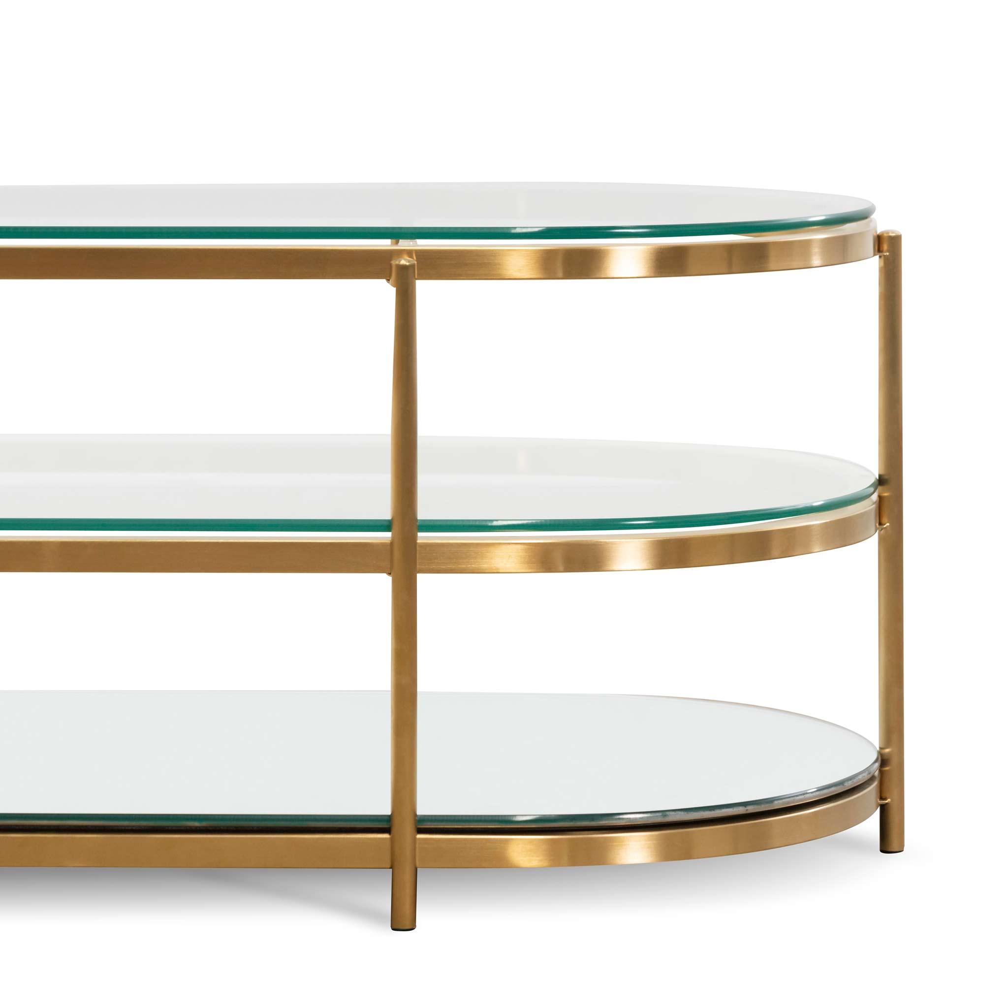 CCF6570-BS 1.2M Oval Glass Coffee Table - Bushed Gold - Furniture Castle