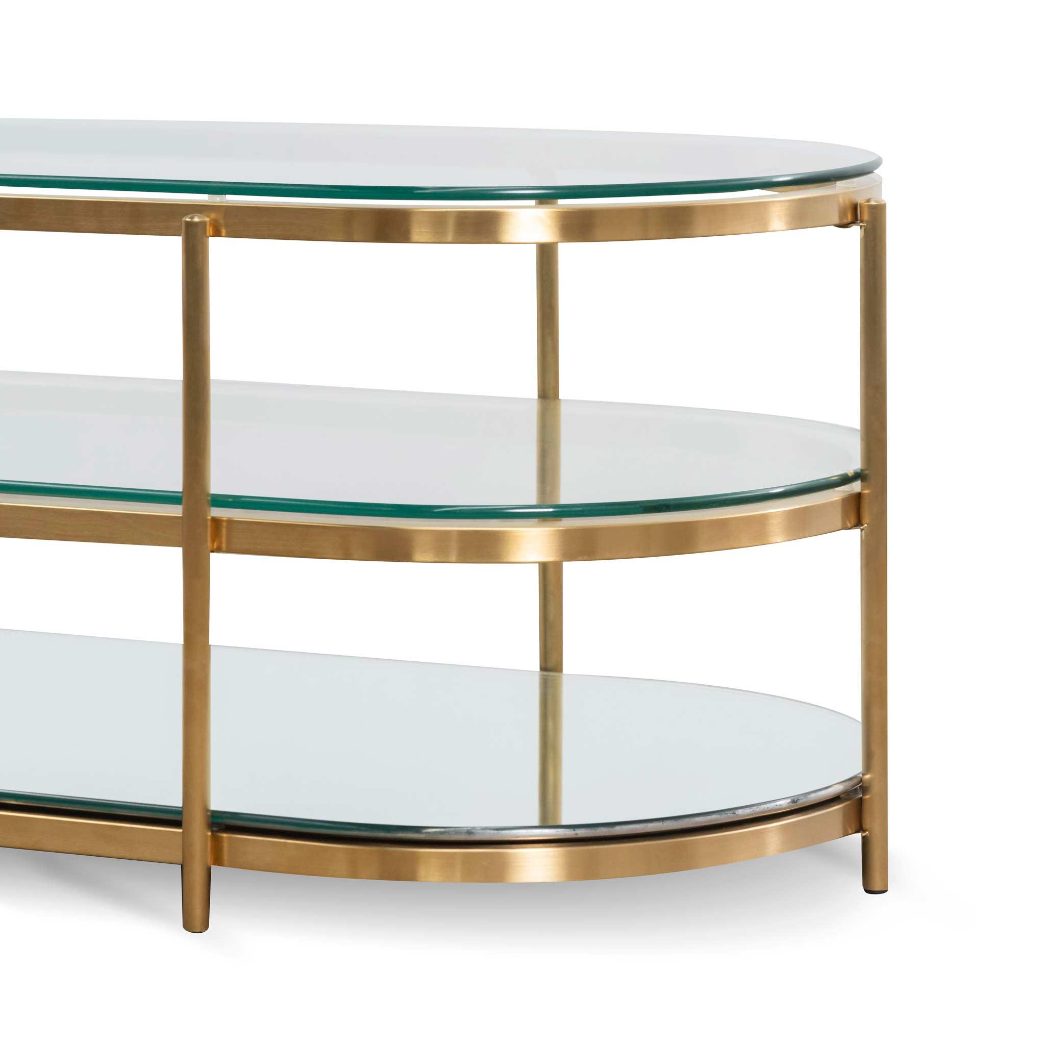 CCF6570-BS 1.2M Oval Glass Coffee Table - Bushed Gold - Furniture Castle