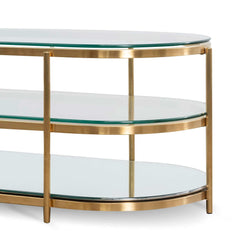 CCF6570-BS 1.2M Oval Glass Coffee Table - Bushed Gold - Furniture Castle