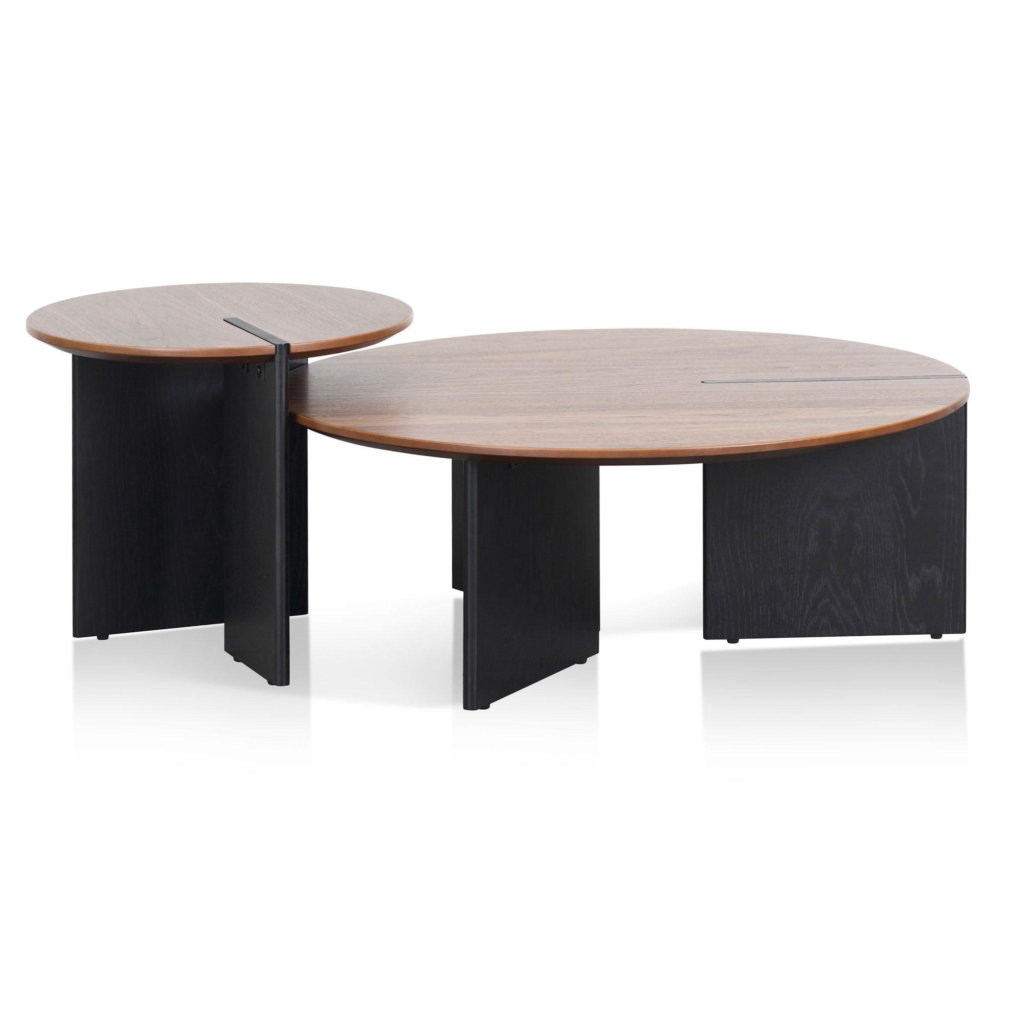 CCF8059-KD-CF8060-KD Nest of Light Walnut Coffee Table - Black Legs - Furniture Castle