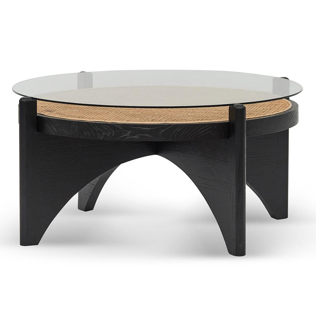 CCF8141-NI 96cm Round Glass Coffee Table - Black - Furniture Castle