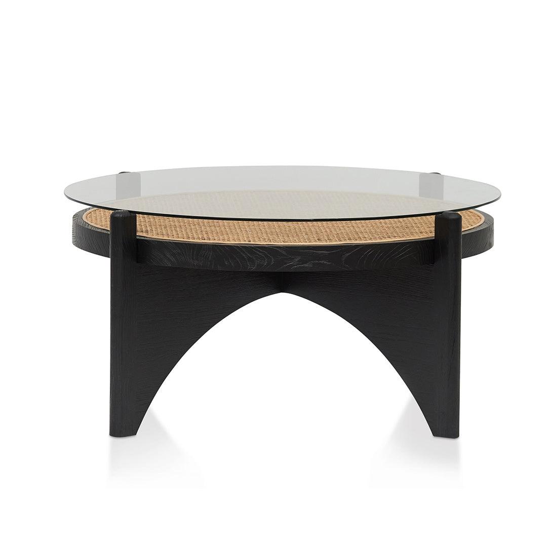 CCF8141-NI 96cm Round Glass Coffee Table - Black - Furniture Castle