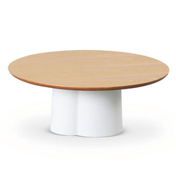 CCF8496-SD 80cm Round Natural Coffee Table - White - Furniture Castle