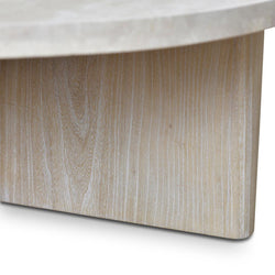 CCF8666-NI Travertine Marble 100cm Round Coffee Table - White Wash - Furniture Castle