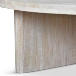 CCF8666-NI Travertine Marble 100cm Round Coffee Table - White Wash - Furniture Castle
