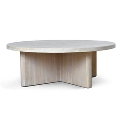 CCF8666-NI Travertine Marble 100cm Round Coffee Table - White Wash - Furniture Castle