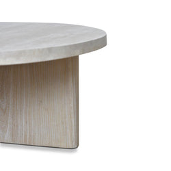 CCF8666-NI Travertine Marble 100cm Round Coffee Table - White Wash - Furniture Castle