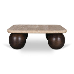 CCF8717-RB 90cm Travertine Top Coffee Table - Walnut - Furniture Castle