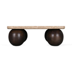 CCF8717-RB 90cm Travertine Top Coffee Table - Walnut - Furniture Castle