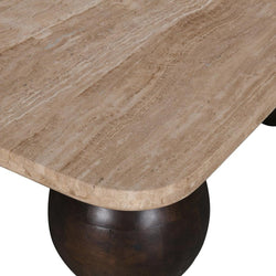 CCF8717-RB 90cm Travertine Top Coffee Table - Walnut - Furniture Castle