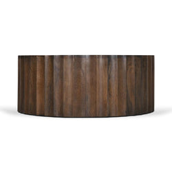 CCF8724-RB 89cm Travertine Top Round Coffee Table - Walnut - Furniture Castle
