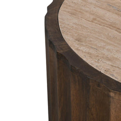 CCF8724-RB 89cm Travertine Top Round Coffee Table - Walnut - Furniture Castle