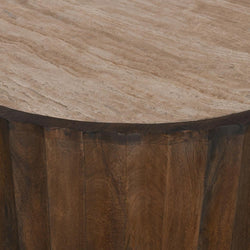 CCF8724-RB 89cm Travertine Top Round Coffee Table - Walnut - Furniture Castle