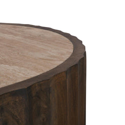 CCF8724-RB 89cm Travertine Top Round Coffee Table - Walnut - Furniture Castle