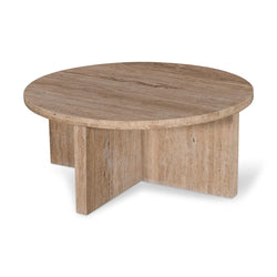 CCF8727-RB 90cm Travertine Top Round Coffee Table - Furniture Castle