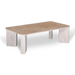 CCF8729-RB 1.2m Travertine Top Coffee Table - White Base - Furniture Castle