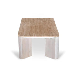 CCF8729-RB 1.2m Travertine Top Coffee Table - White Base - Furniture Castle