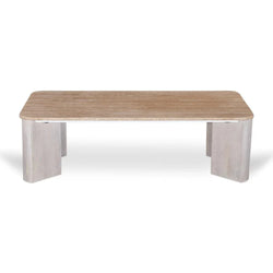 CCF8729-RB 1.2m Travertine Top Coffee Table - White Base - Furniture Castle