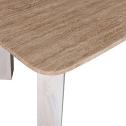 CCF8729-RB 1.2m Travertine Top Coffee Table - White Base - Furniture Castle