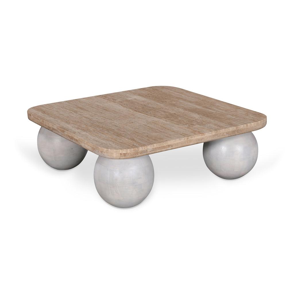 CCF8735-RB 90cm Travertine Top Coffee Table - White - Furniture Castle