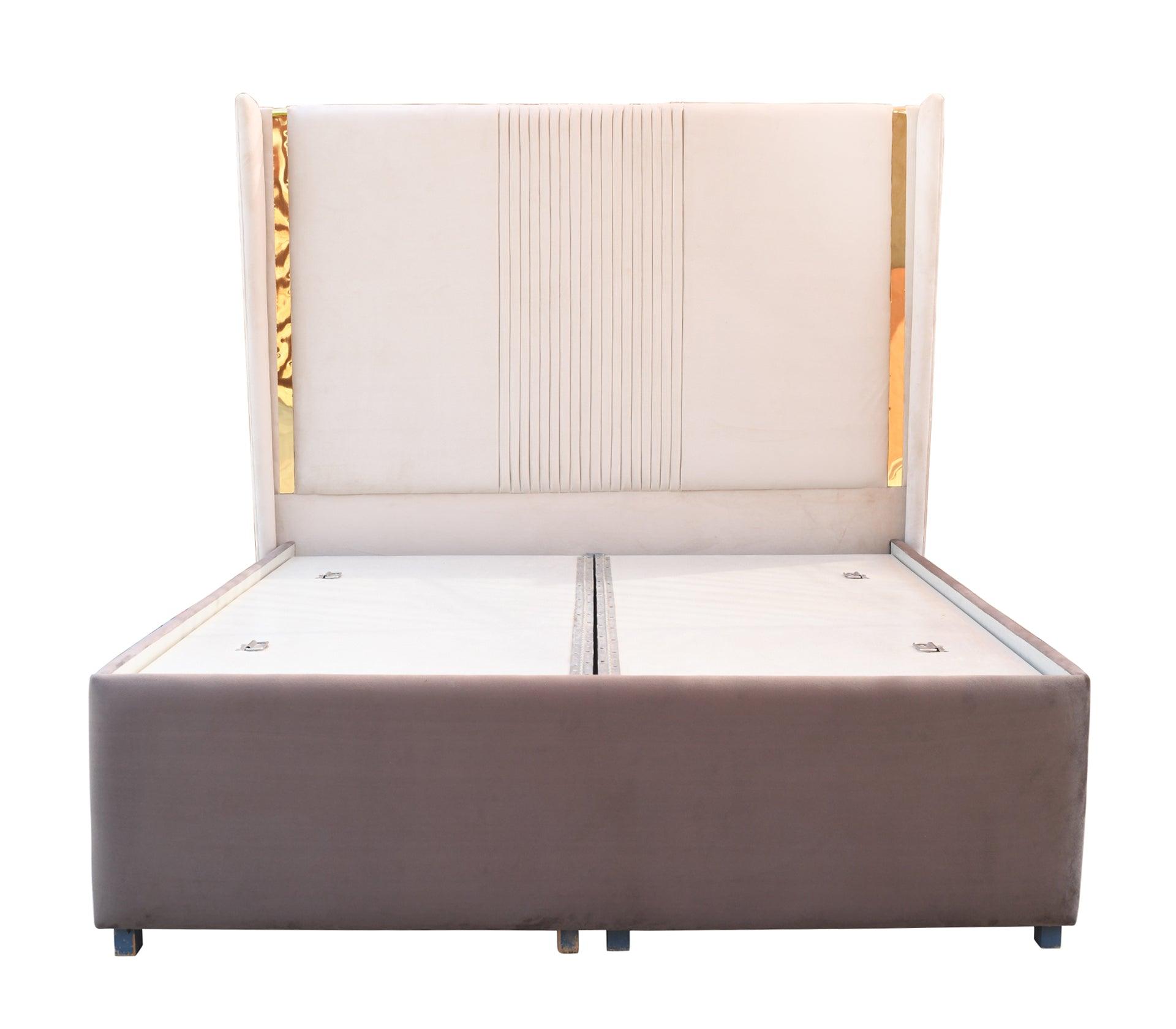 Charlie Beige & Brown Queen Bed With Storage - Furniture Castle