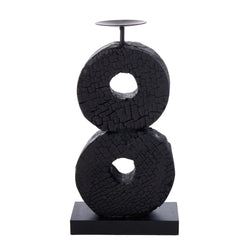 Charred Wood Dual Ring Candleholder Black 18x8x35cm - Furniture Castle