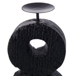 Charred Wood Dual Ring Candleholder Black 18x8x35cm - Furniture Castle