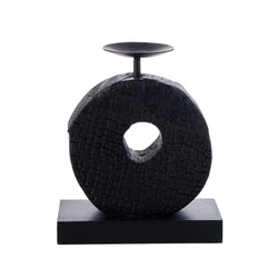 Charred Wood Single Ring Candleholder Black 18x8x20cm - Furniture Castle