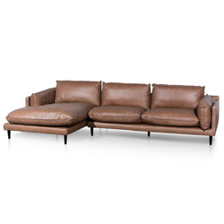CLC6247-KSO 4 Seater Left Chaise Leather Sofa - Saddle Brown - Furniture Castle