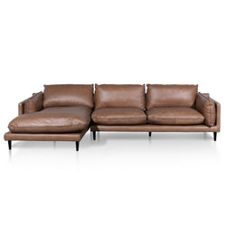 CLC6247-KSO 4 Seater Left Chaise Leather Sofa - Saddle Brown - Furniture Castle