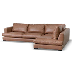 CLC8319-KSO 4 Seater Right Chaise Leather Sofa - Caramel Brown - Furniture Castle