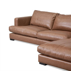 CLC8319-KSO 4 Seater Right Chaise Leather Sofa - Caramel Brown - Furniture Castle