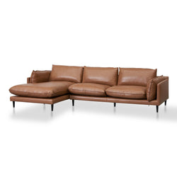 CLC8322-KSO 4 Seater Left Chaise Leather Sofa - Caramel Brown - Furniture Castle