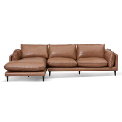 CLC8322-KSO 4 Seater Left Chaise Leather Sofa - Caramel Brown - Furniture Castle